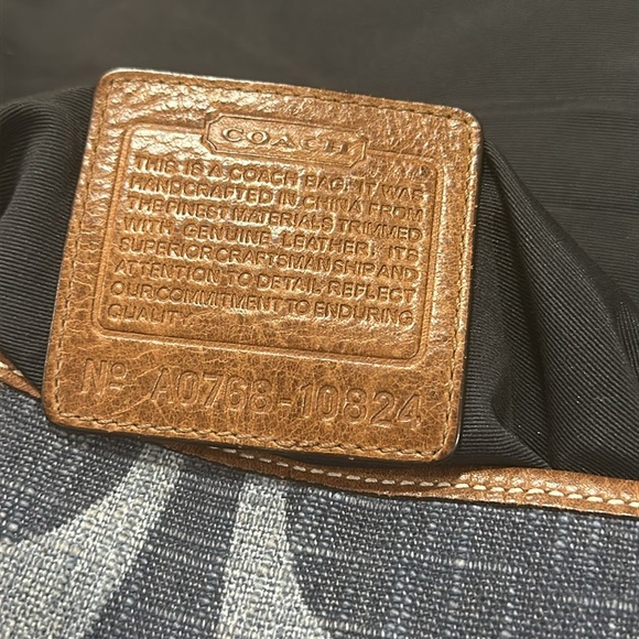 Coach Signature Ali Denim Handbag Purse Heavy Brass Fittings Tobacco Leather - Picture 14 of 15